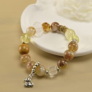 Agate Bracelet with Silver Bear Charm
