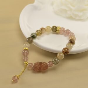 Strawberry Quartz Gradient Bracelet with Small Pixiu Charm